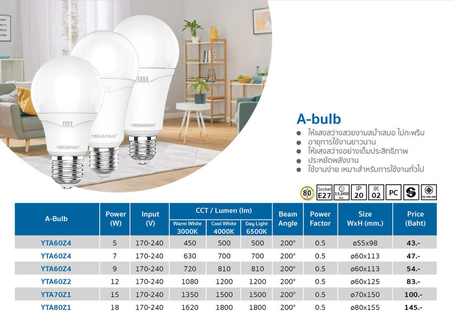 หลอดไฟ Megaman LED Bulb A60 ขั้ว E27